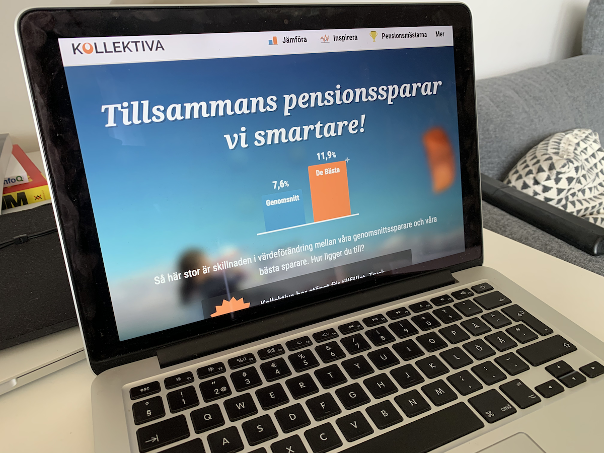 En laptop visar startsidan för Hejmos webbsida